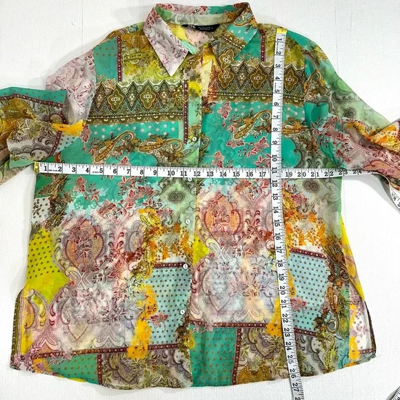 Zara sheer patch work button down shirt - Picture 9 of 11